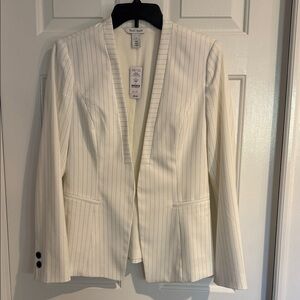 NEW White House Black Market Women's White with Black Pinstripe Fitted Blazer
